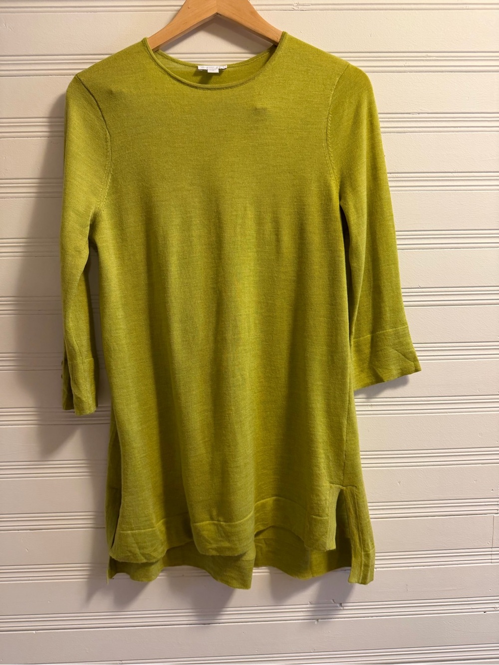 J. Jill 100% Merino Wool Tunic Sweater Small Green Hi Low Side Slit Knit - Picture 1 of 11